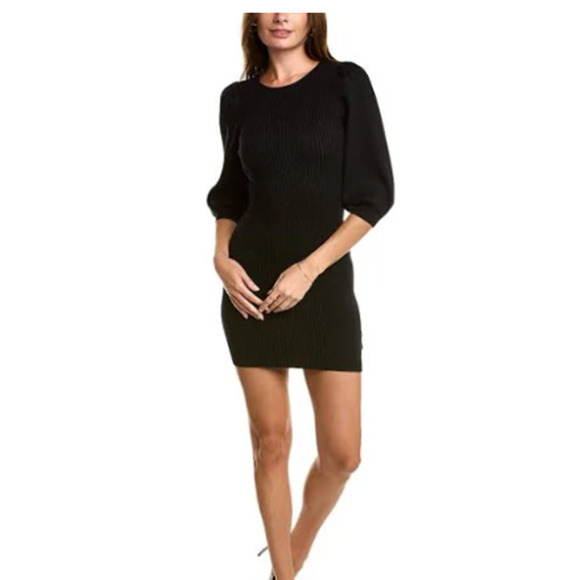 Live and Dot Brielle Black Ribbed Puff Sleeve Sweater Dress - Picture 1 of 6